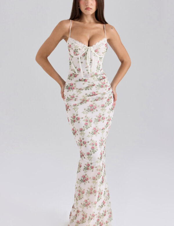 Rose Print Mesh Maxi