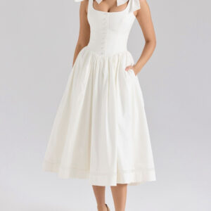 Crisp White Bow Midi