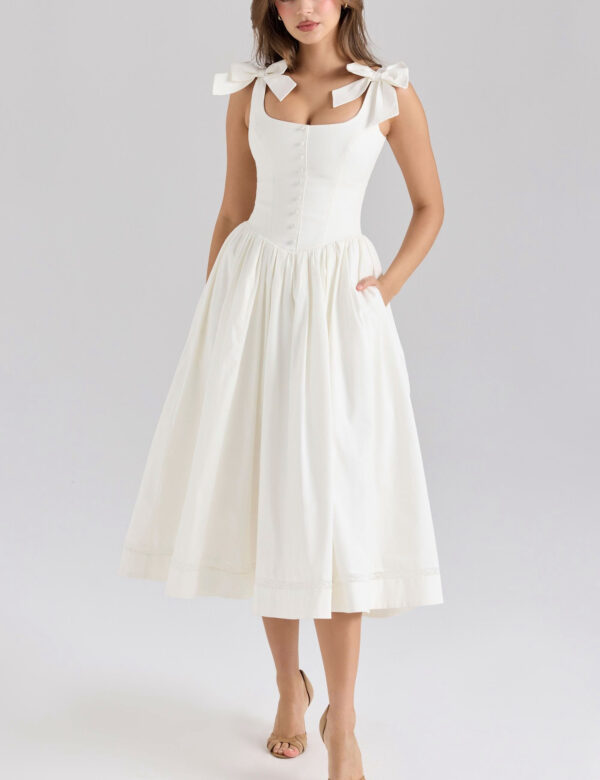 Crisp White Bow Midi