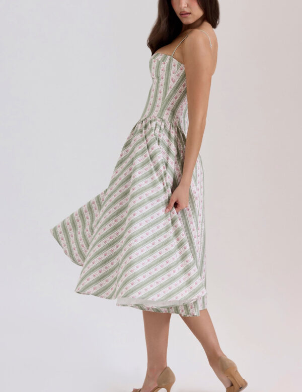 Sage Striped Floral Midi